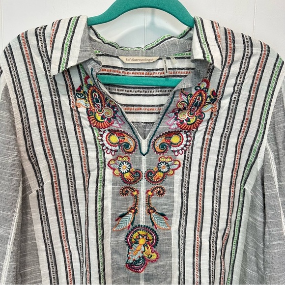 Soft Surroundings Brookhaven Aruba Floral Embroidered Longline Cotton Tunic M - Picture 6 of 12